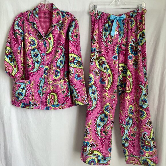 Nick & Nora VTG Flannel Print Pajamas 2 Piece SET Size S Pink Paisley Top Pants - Picture 4 of 16